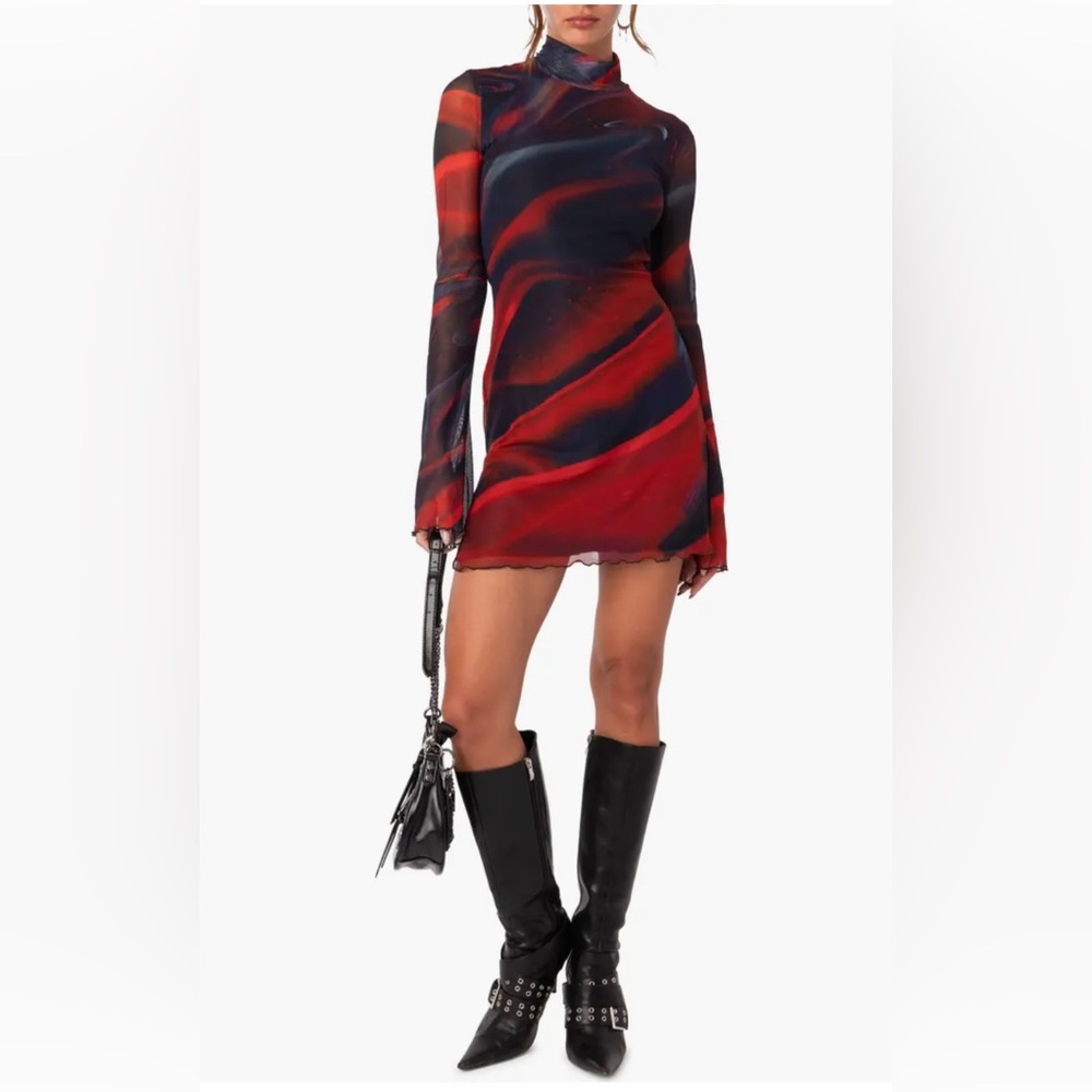 Edikted Red and Black Swirl Mini Dress